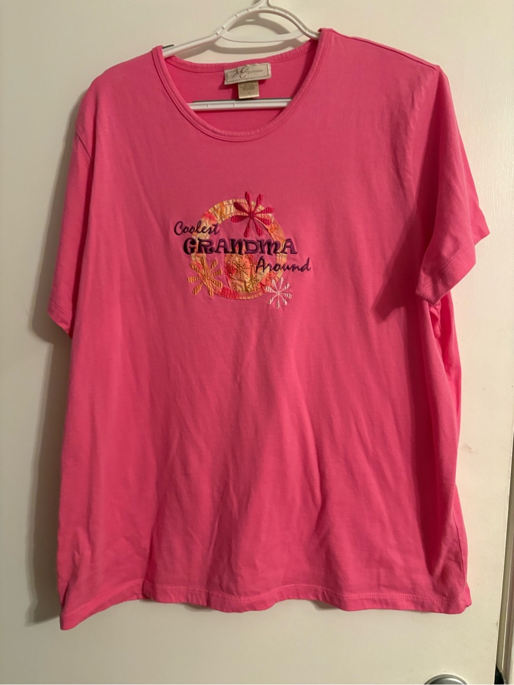 Coolest Grandma Around Pink Embroidered Tee
